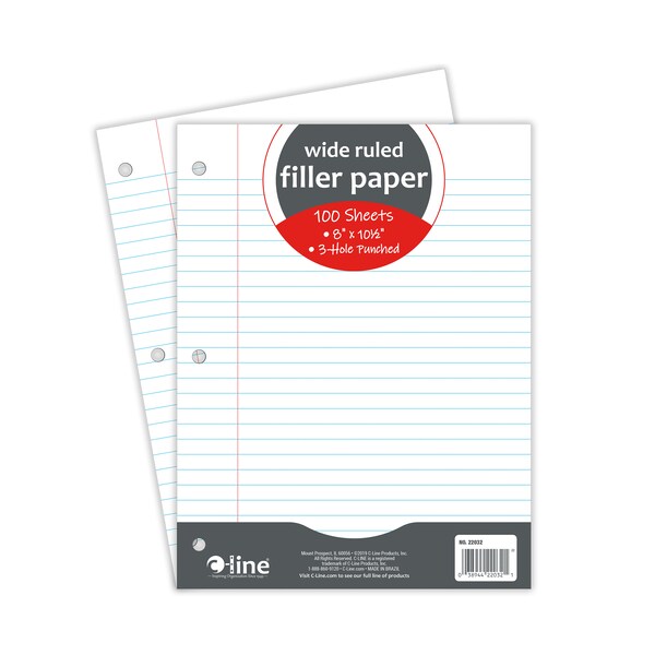 C-Line Products Filler Paper, Wide Ruled, 8 x 10-1/2, 100 Sheets, PK36 22032-CT - main